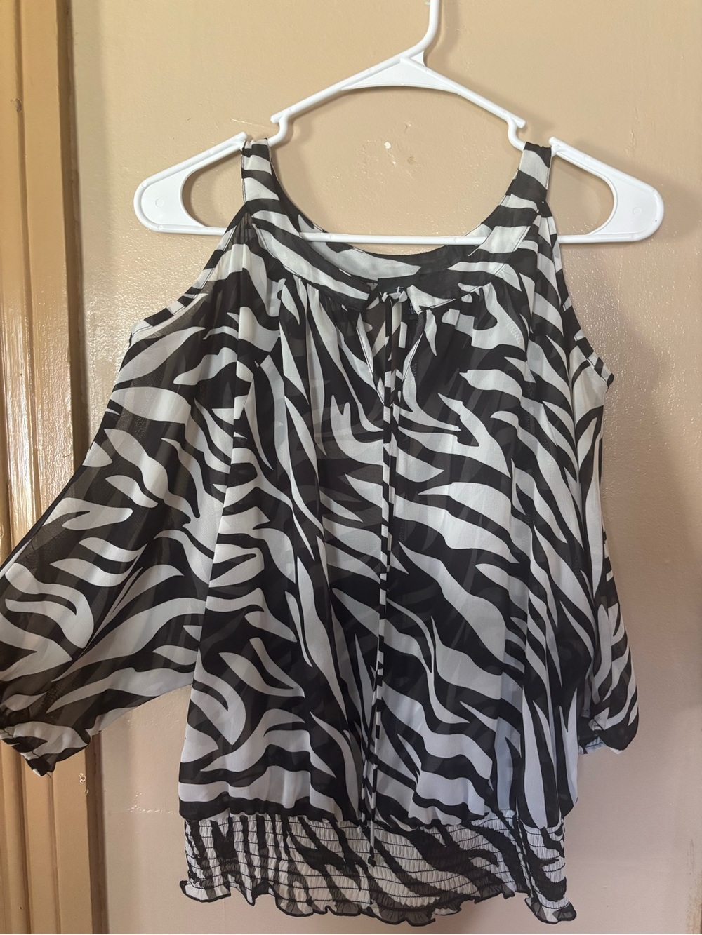 Bwear Black and White Zebra Cold-Shoulder Blouse